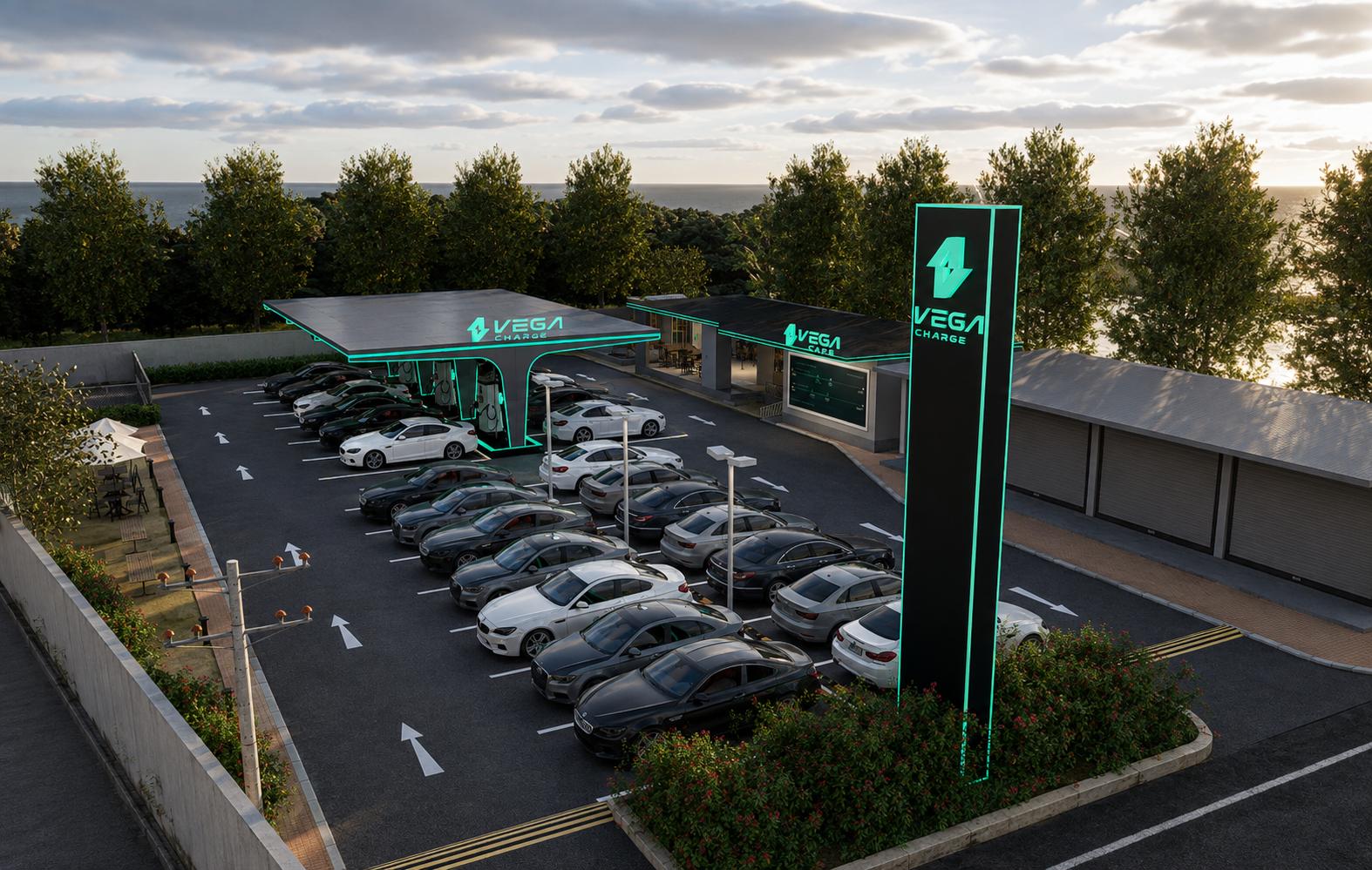 Vega Charge station render, fleet and commercial vehicle charging